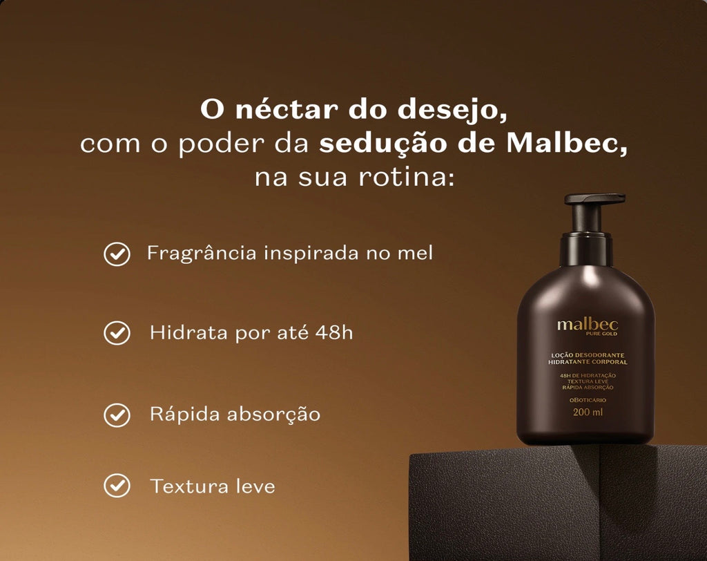 O Boticário Malbec Pure Gold Loção Hidratante Desodorante Corporal 200ml Masculino