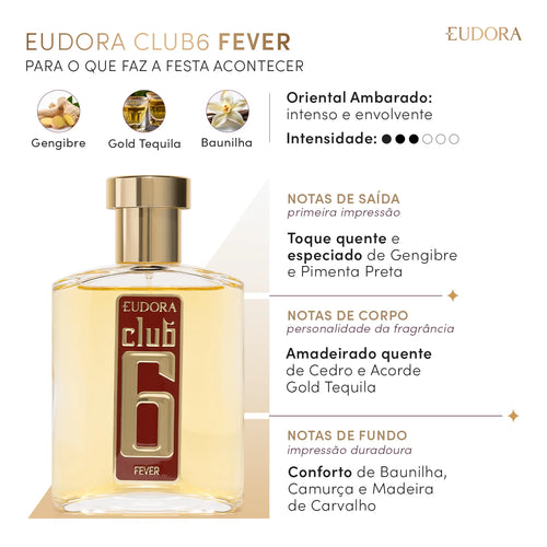 Colônia Club 6 Fever Eudora 95ml - Eudora men's perfume