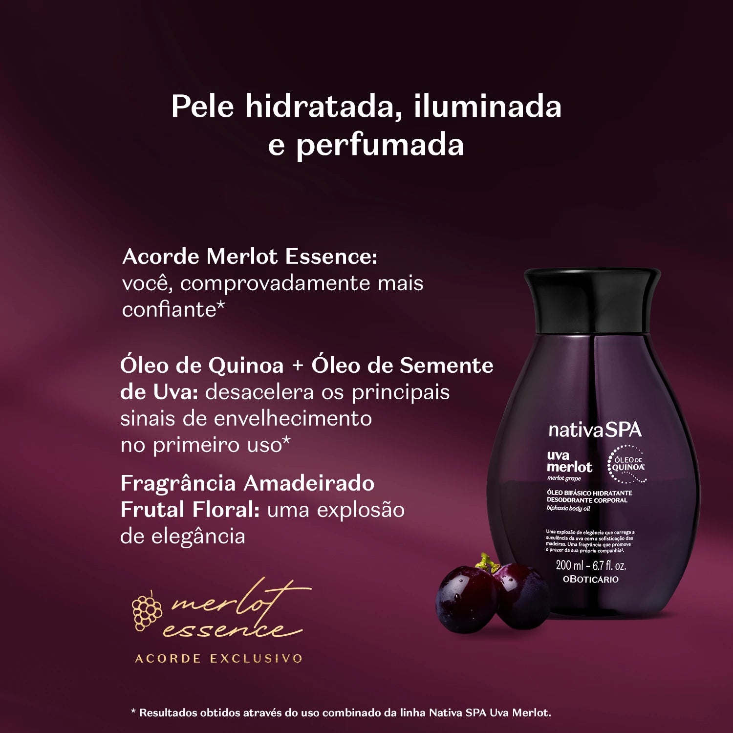 O Boticário Nativa SPA Óleo Bifásico Hidratante Desodorante Corporal Uva Merlot 200ml