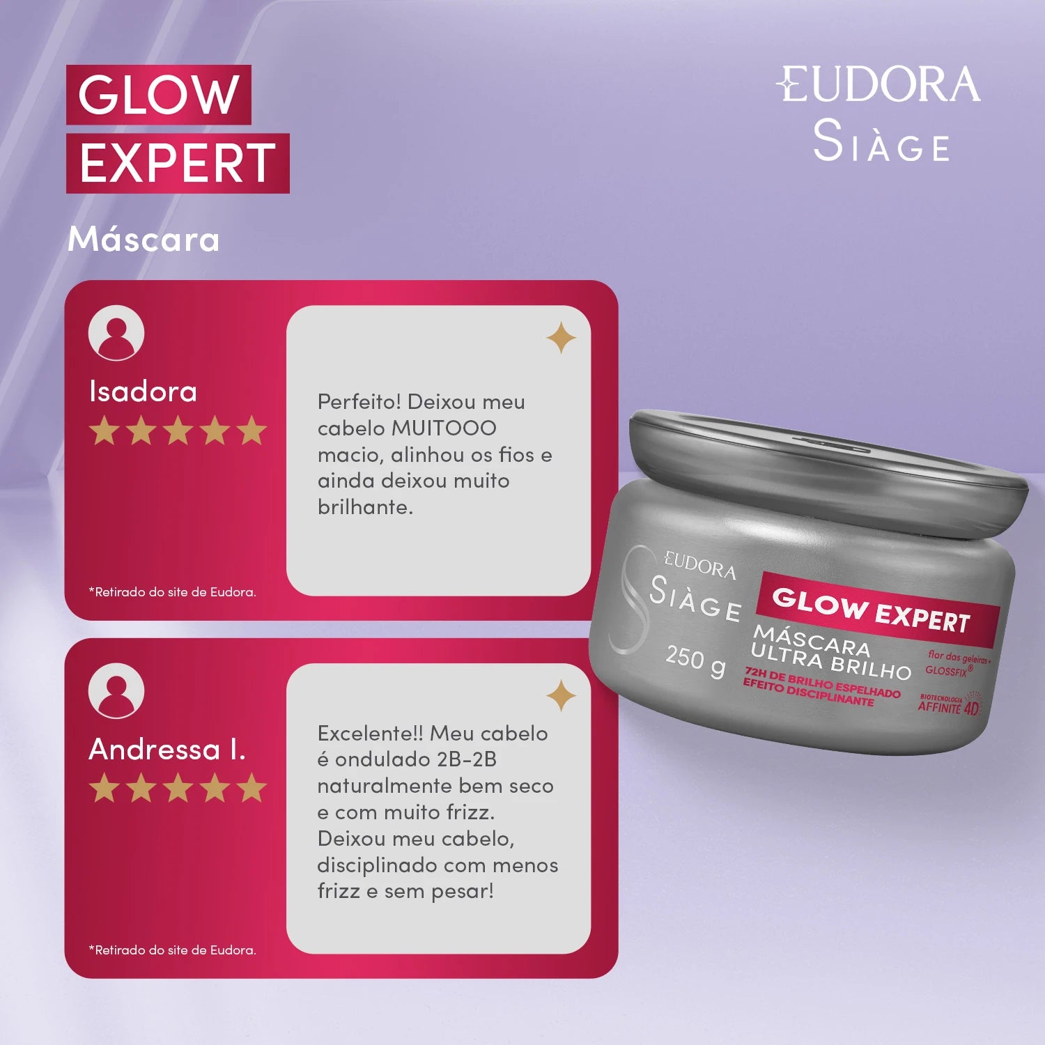 Eudora Siàge Máscara Ultra Brilho Glow Expert 250g