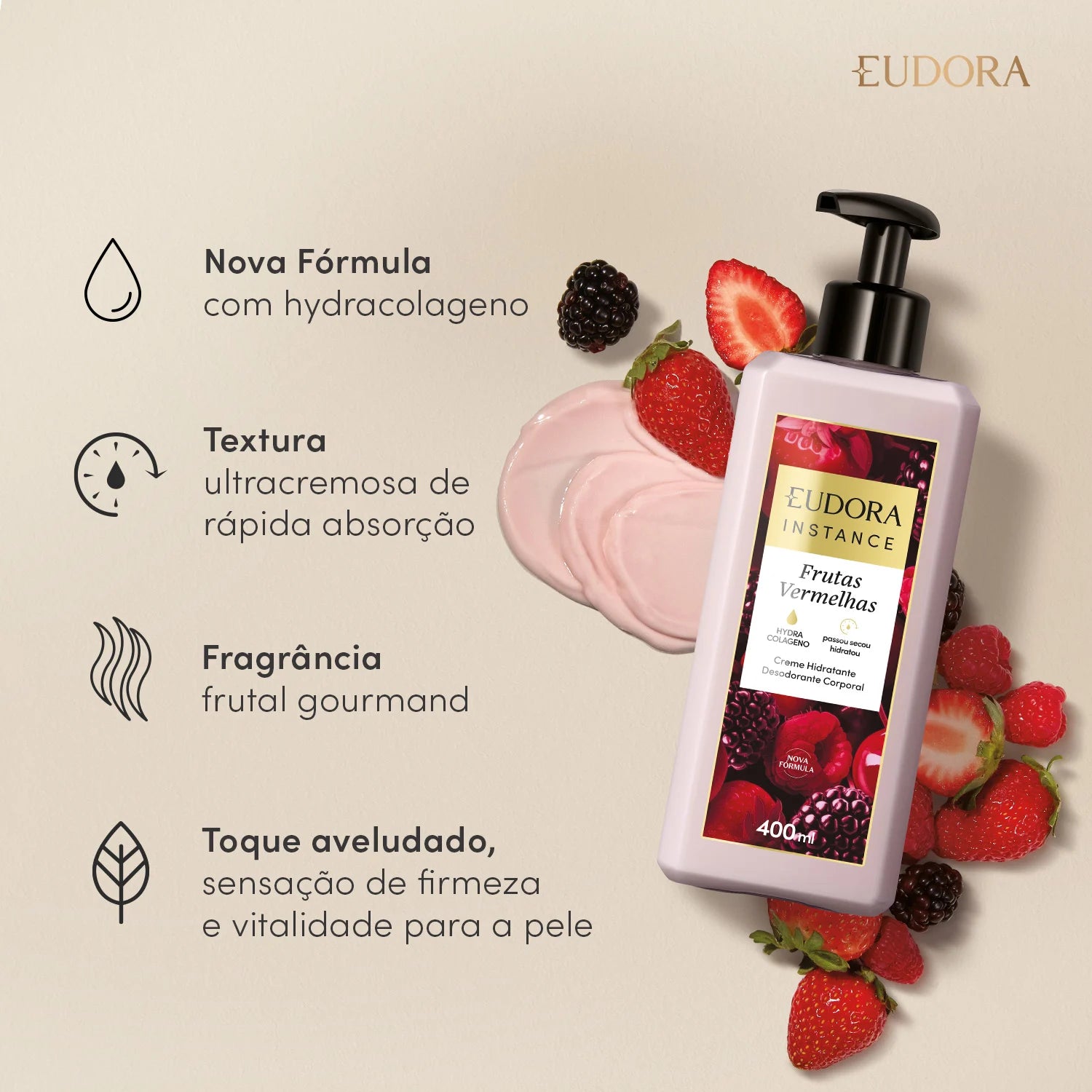 EUDORA INSTANCE HIDRATANTE CORPORAL FRUTAS VERMELHAS 400ML